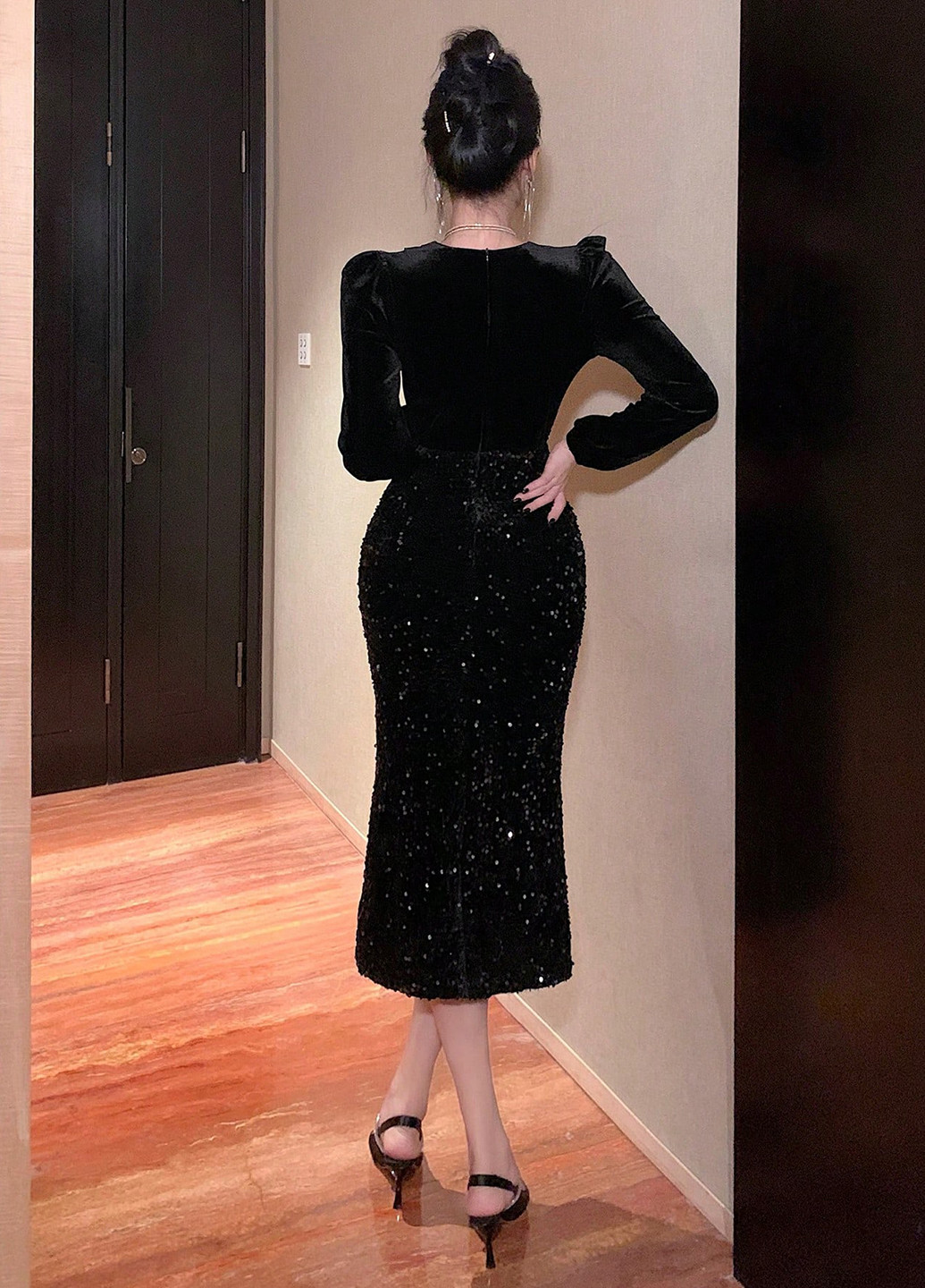 Чорна вечірня сукня силуетна SHEIN з візерунком "перець з сіллю"