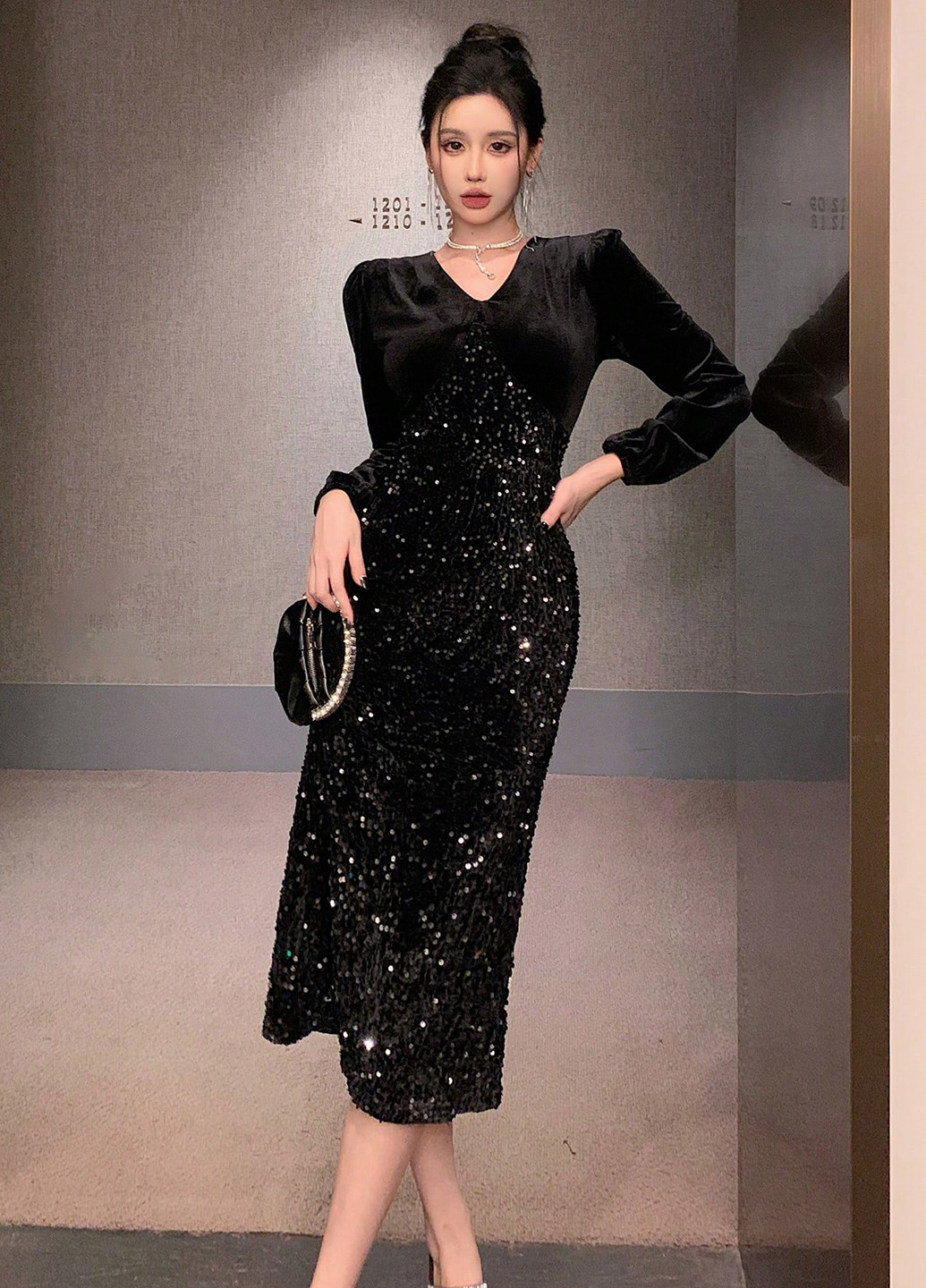 Чорна вечірня сукня силуетна SHEIN з візерунком "перець з сіллю"