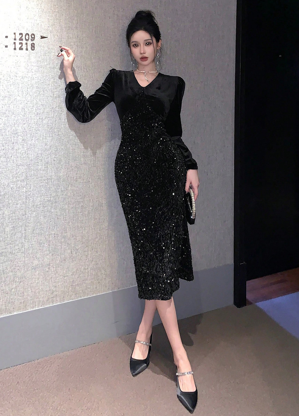 Чорна вечірня сукня силуетна SHEIN з візерунком "перець з сіллю"