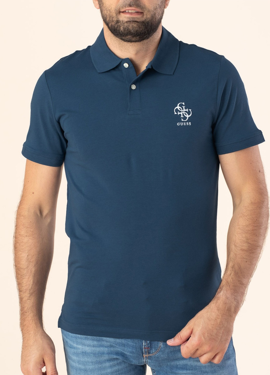 Индиго футболка-поло для мужчин Guess однотонная