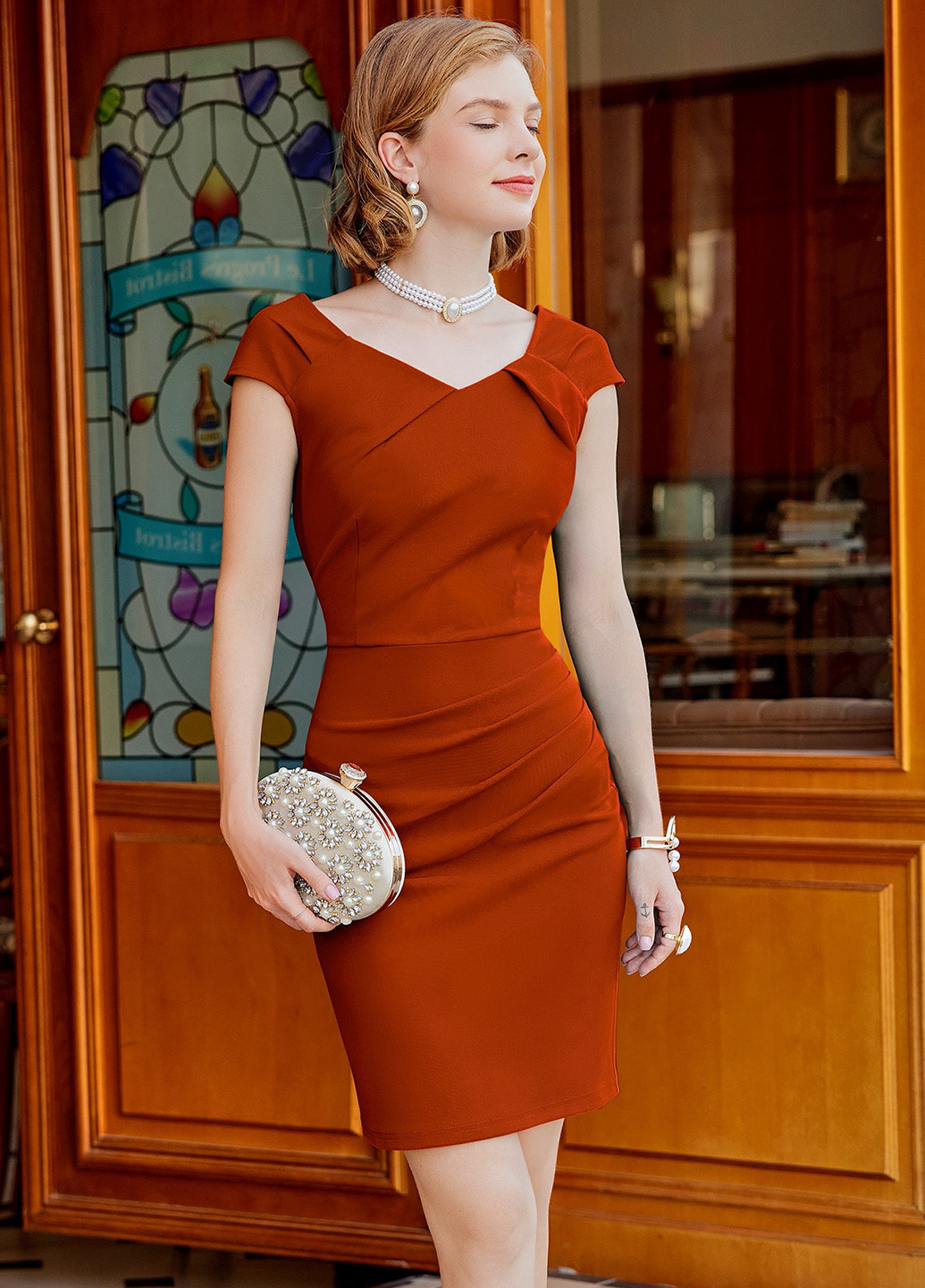 Коричневое кэжуал, коктейльное платье силуэтная SHEIN однотонное