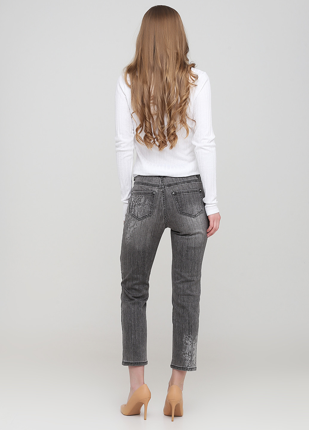 Джинси Zauberhose вкорочені, завужені абстрактні сірі джинсові бавовна