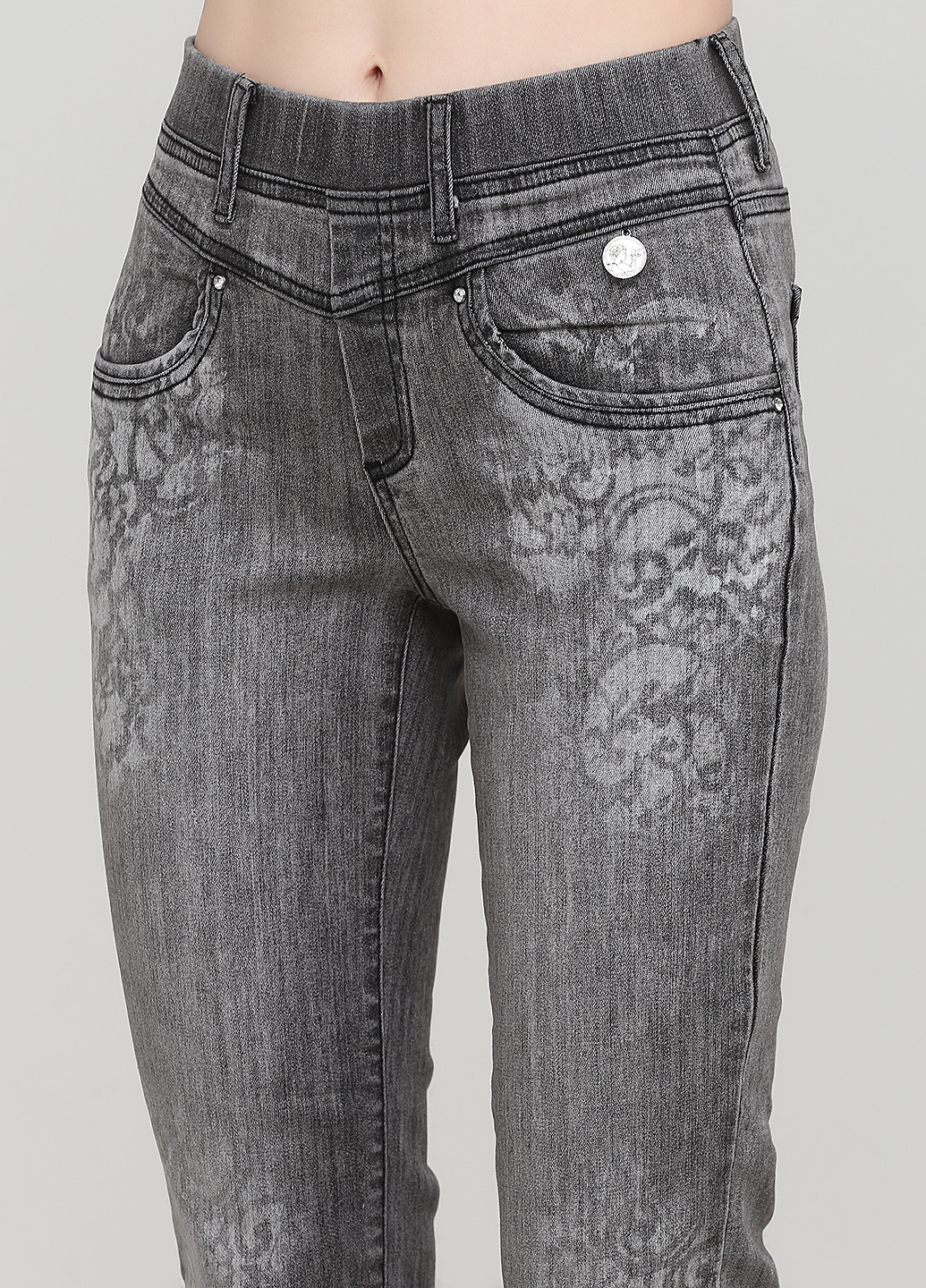 Джинси Zauberhose вкорочені, завужені абстрактні сірі джинсові бавовна