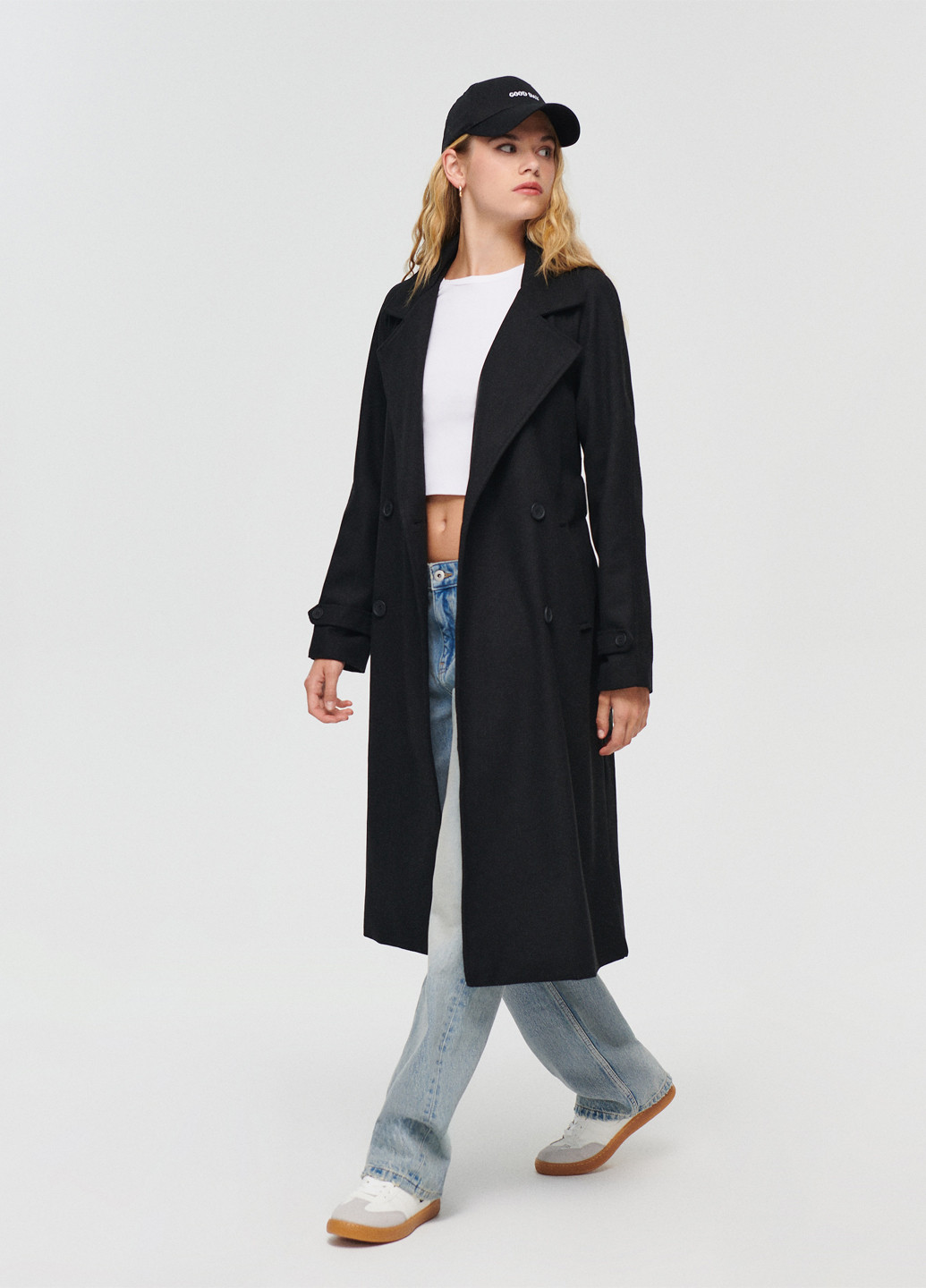 Черное демисезонное Пальто двубортное House