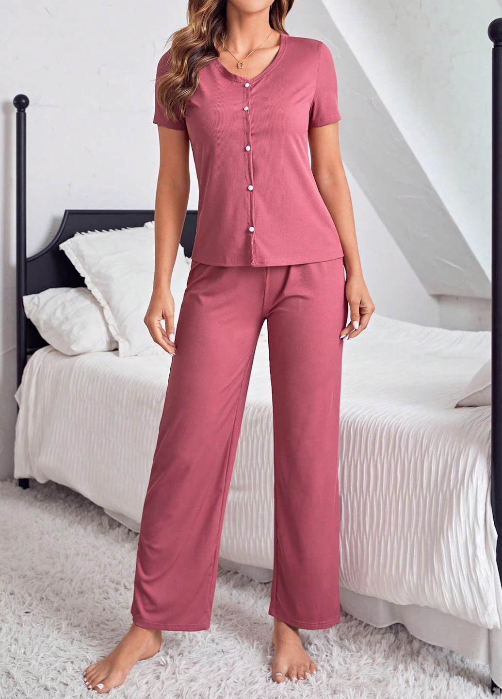 Розовый демисезонный комплект (рубашка, брюки) SHEIN