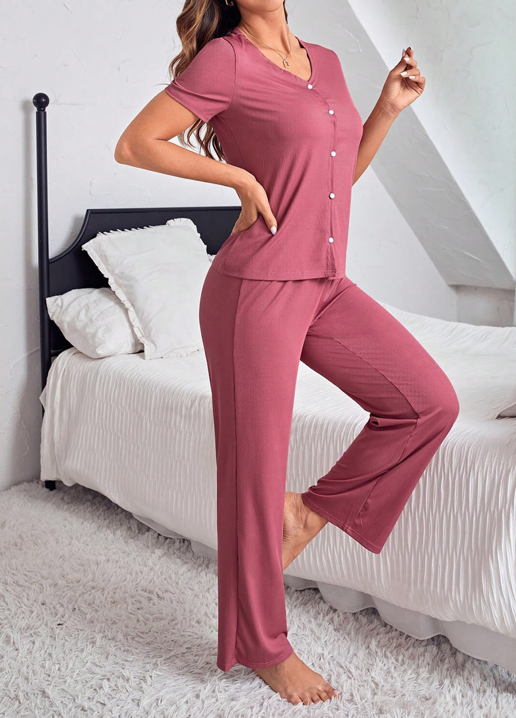 Розовый демисезонный комплект (рубашка, брюки) SHEIN