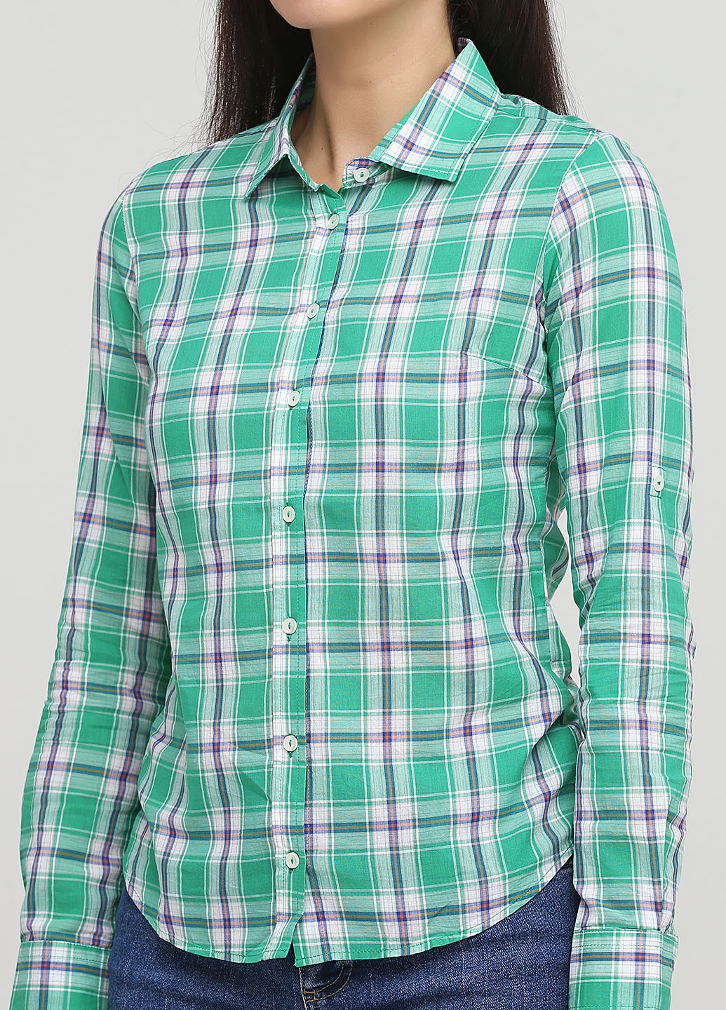 Зеленая кэжуал рубашка в клетку Sassofono Club