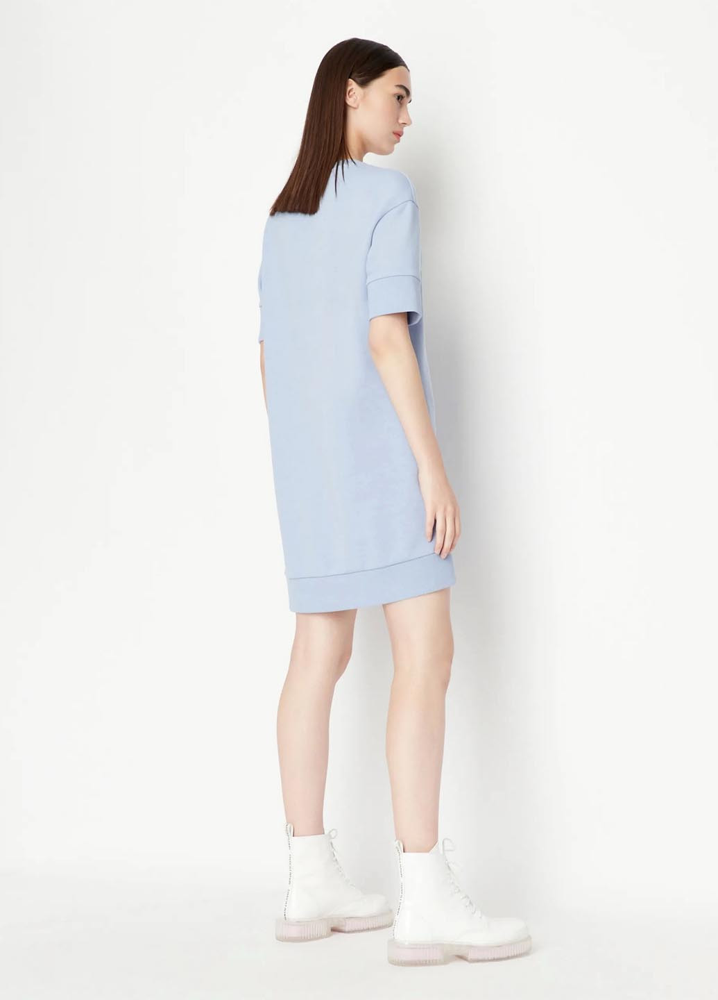 Светло-голубое спортивное, кэжуал платье платье-свитшот Armani Exchange однотонное