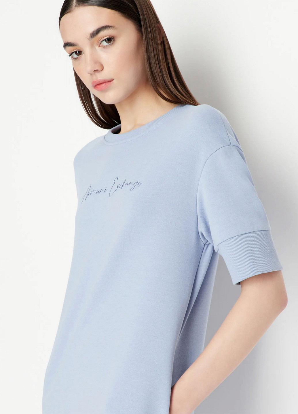 Светло-голубое спортивное, кэжуал платье платье-свитшот Armani Exchange однотонное