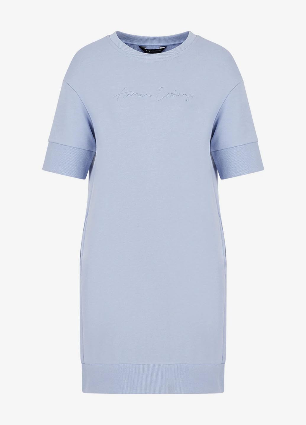 Светло-голубое спортивное, кэжуал платье платье-свитшот Armani Exchange однотонное