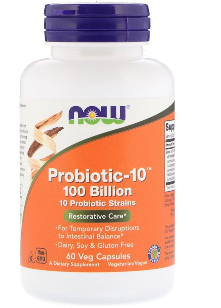 Пробиотики Для Пищеварения, Probiotic-10, 100 Billion,, 60 вегетарианских капсул Now Foods (228291862)