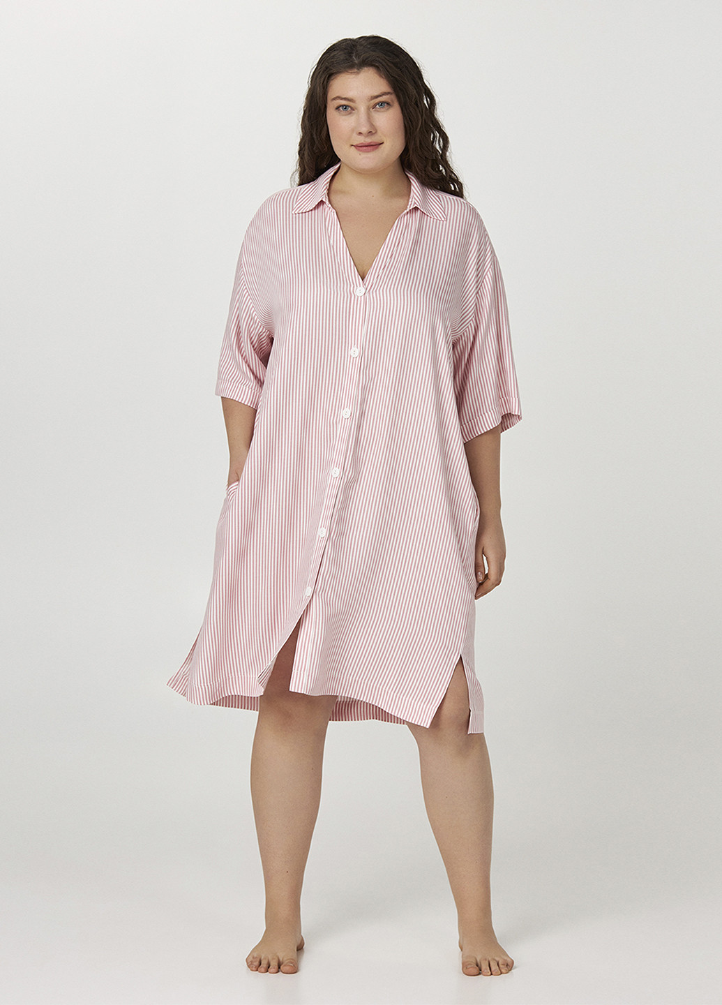 Рожева домашній сукня сукня-сорочка Ellen в смужку