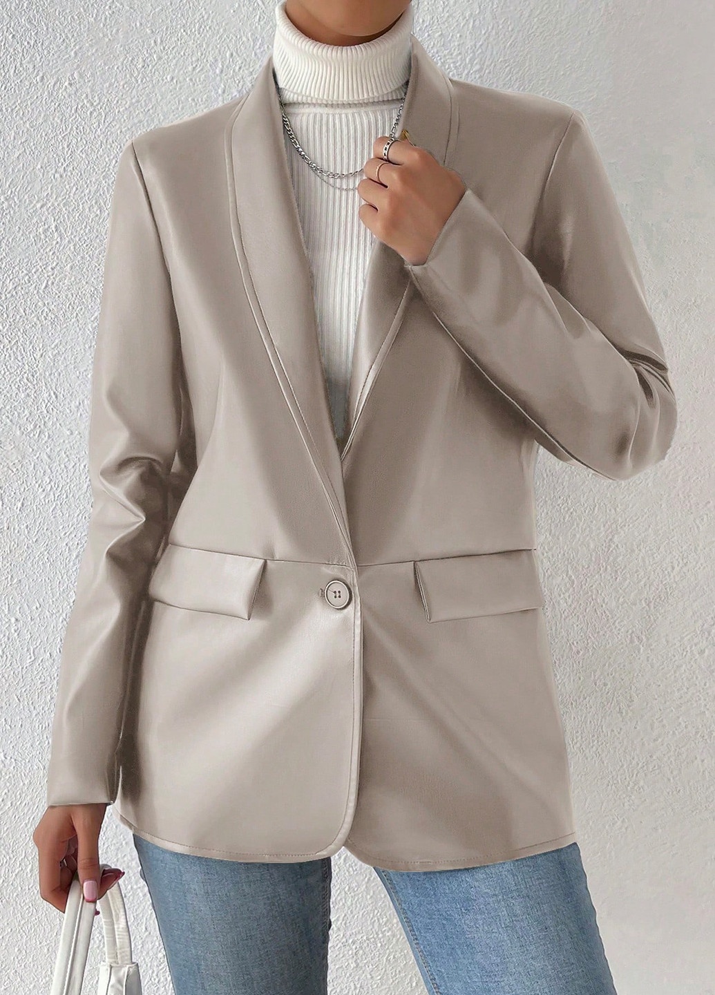 Серо-бежевый женский жакет SHEIN однотонный - демисезонный