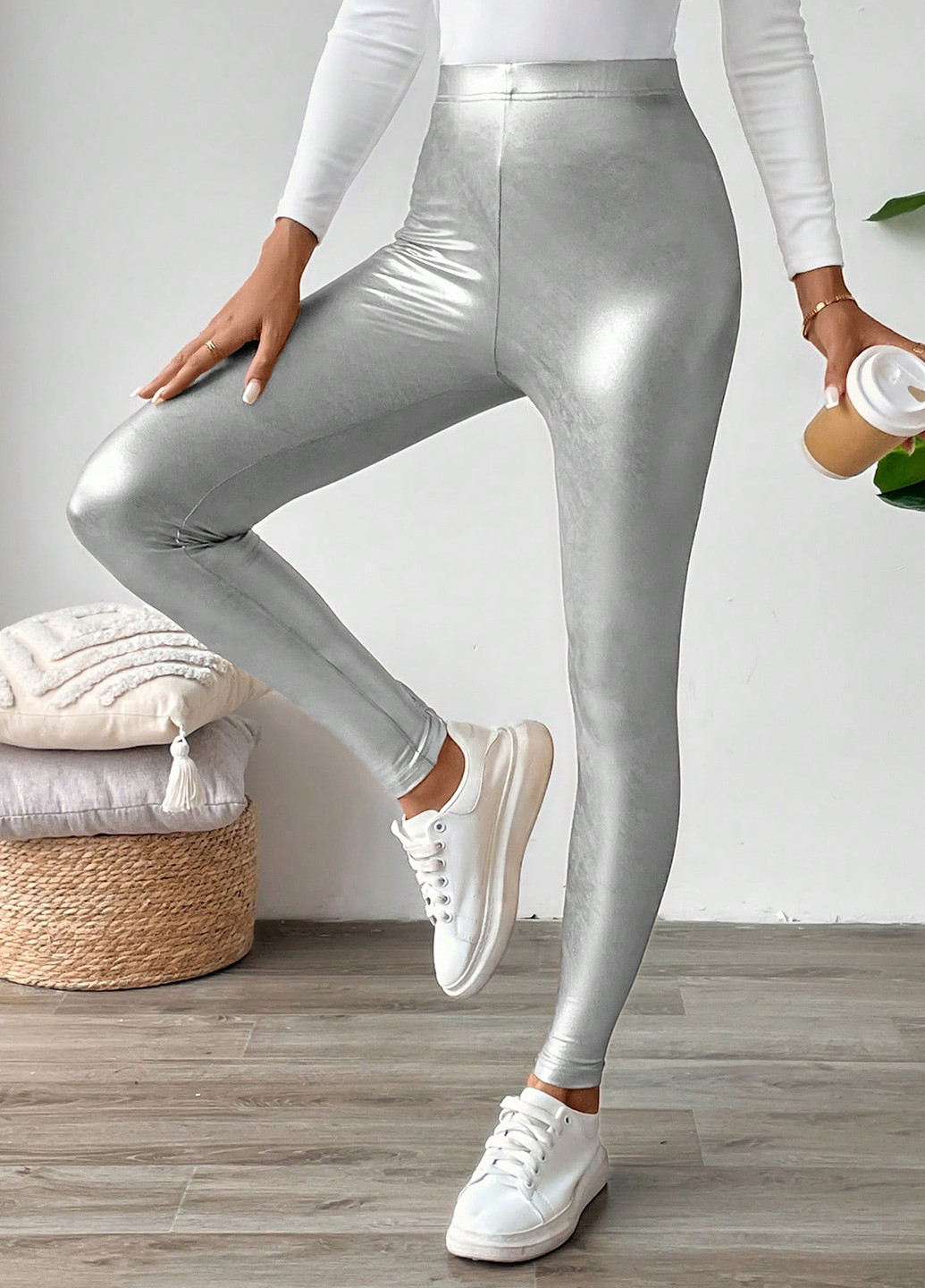 Серебряные демисезонные леггинсы SHEIN