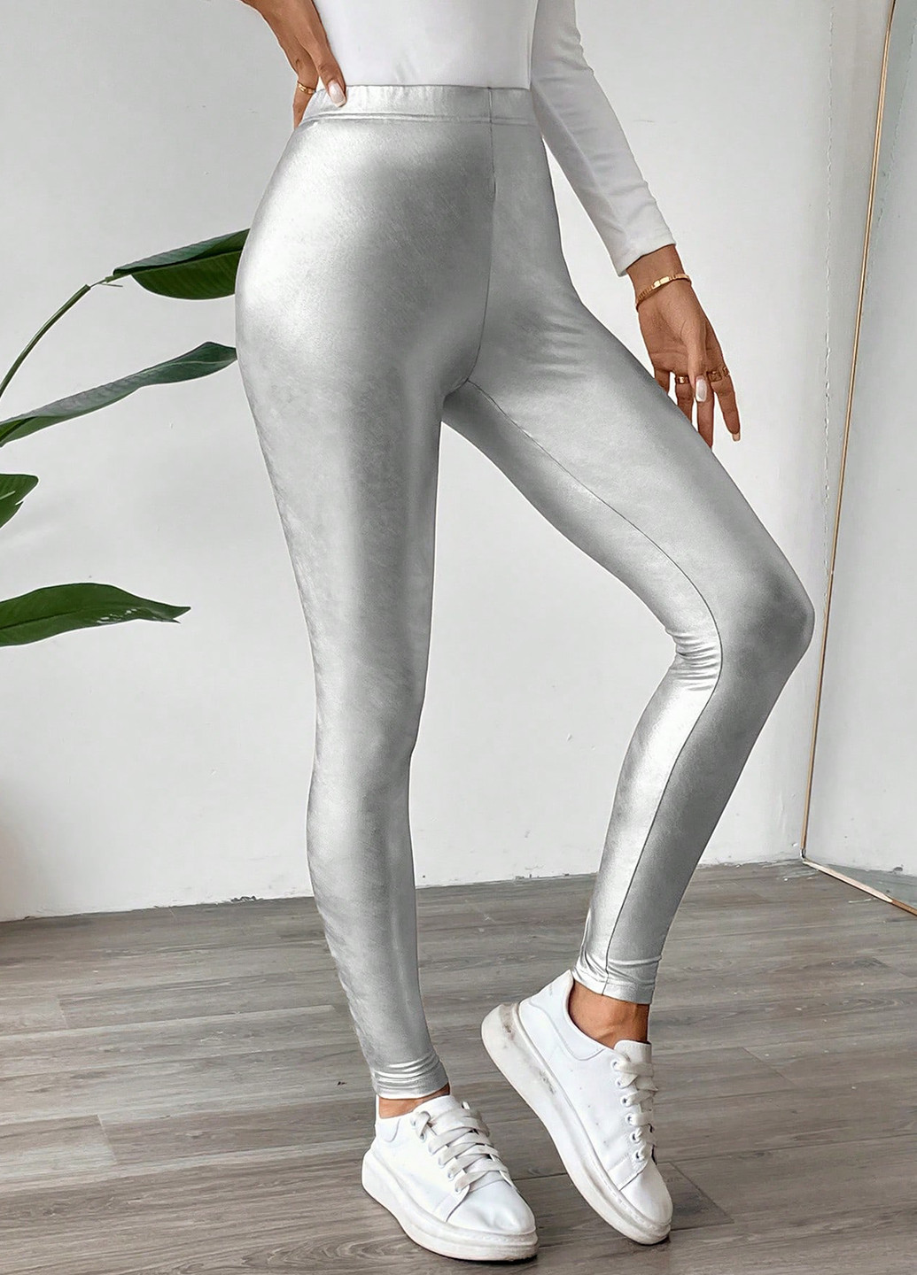 Серебряные демисезонные леггинсы SHEIN