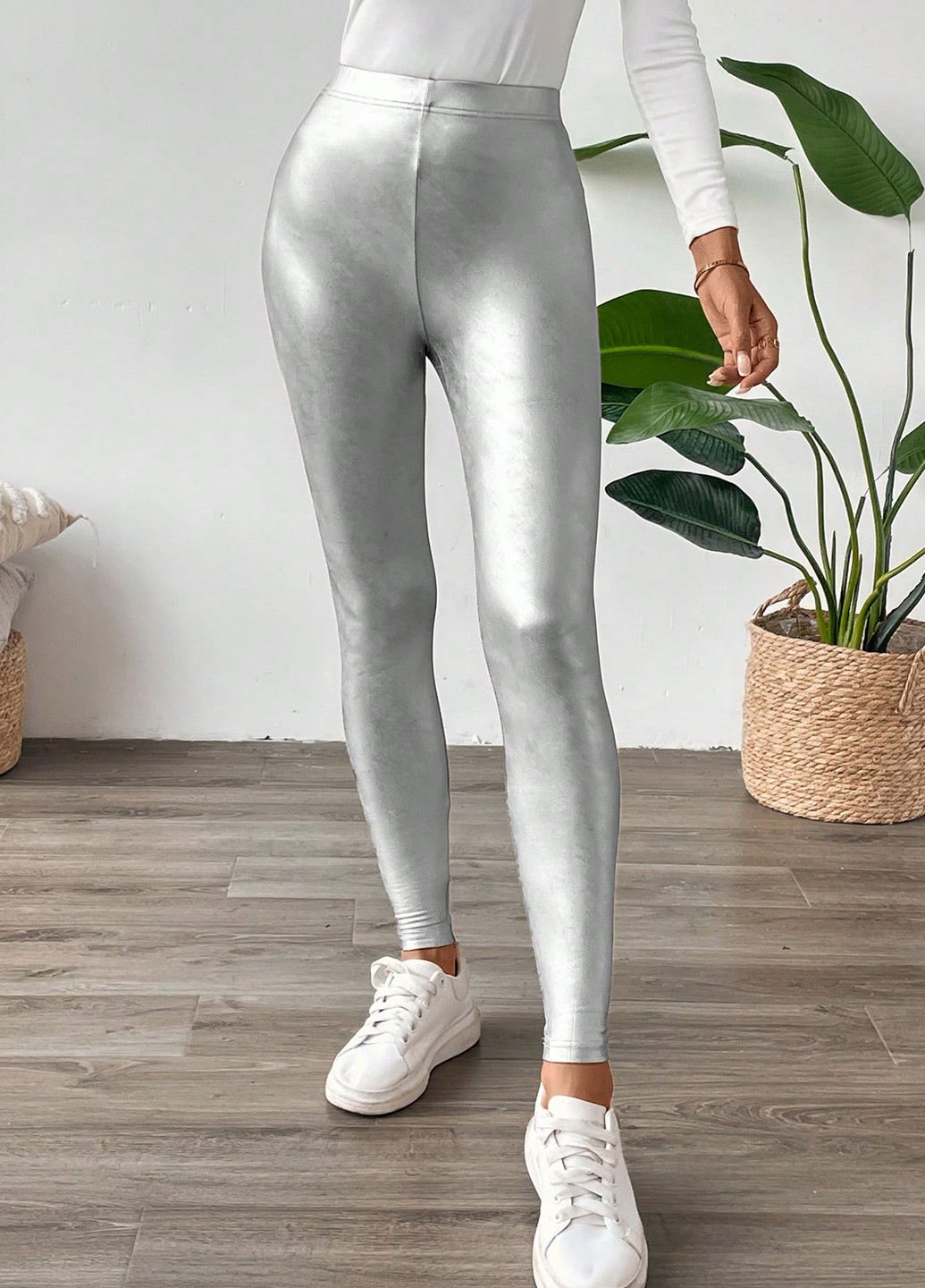 Серебряные демисезонные леггинсы SHEIN