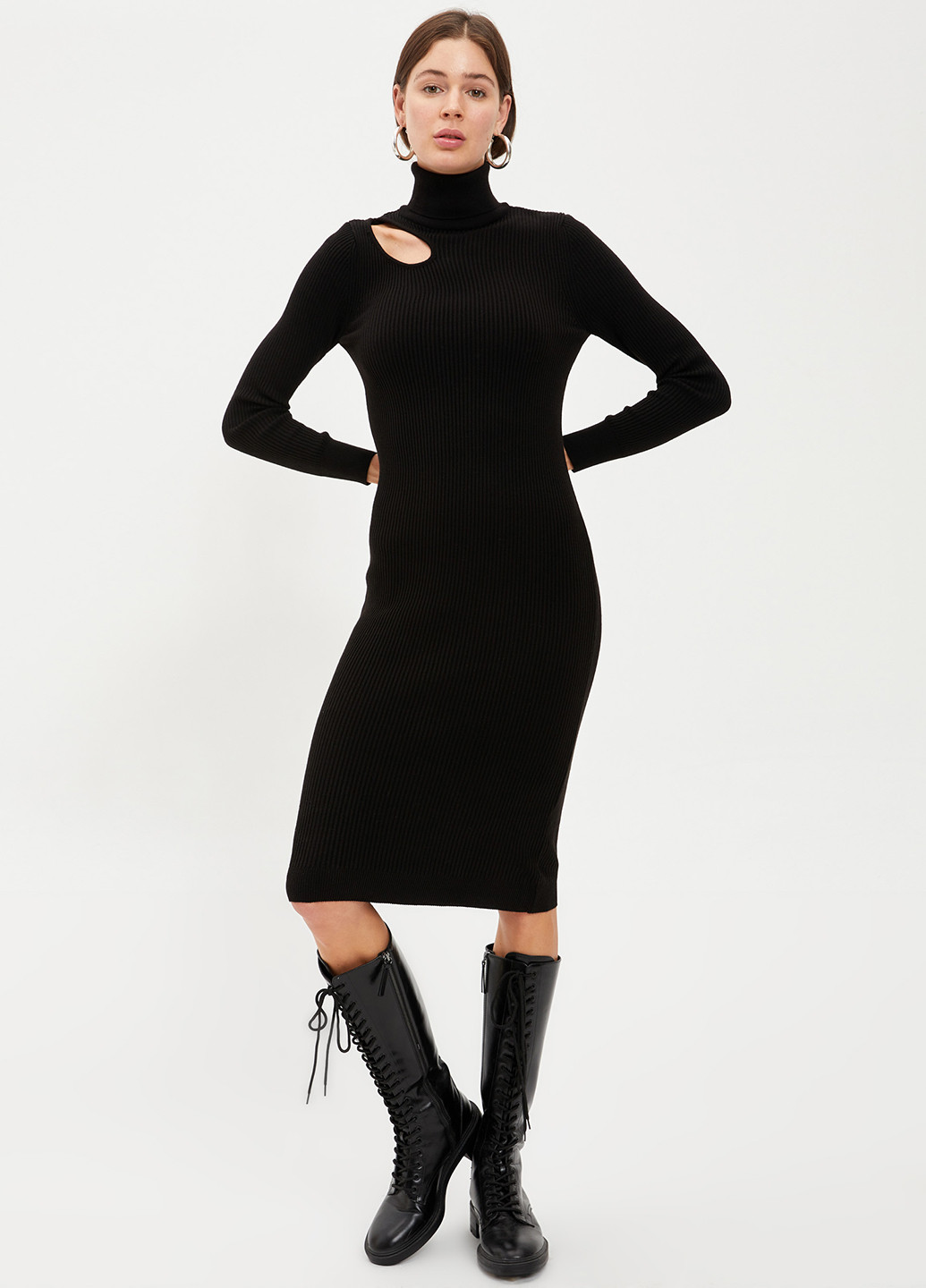 Черное кэжуал платье платье-водолазка DeFacto