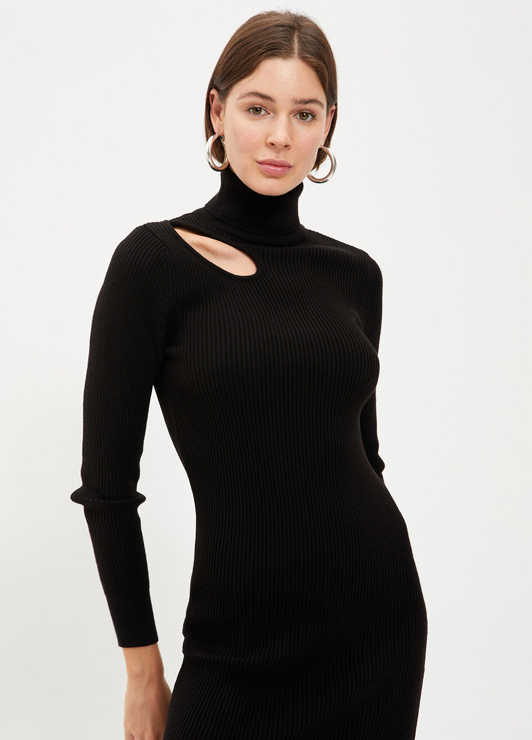 Черное кэжуал платье платье-водолазка DeFacto