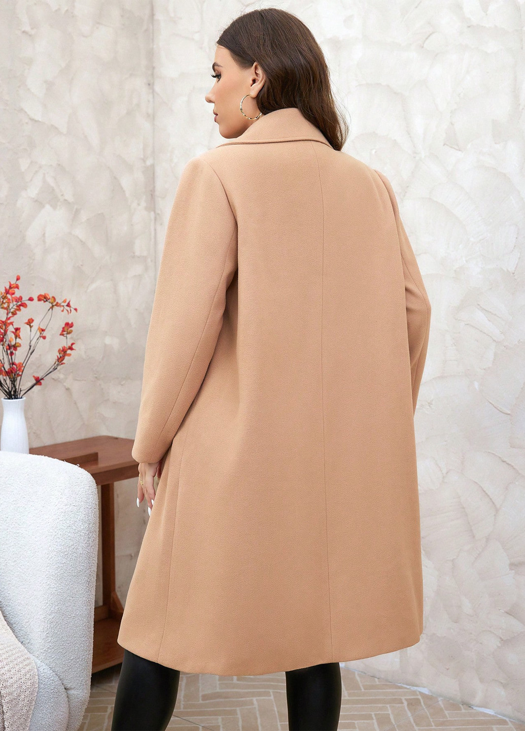 Светло-коричневое демисезонное Пальто двубортное SHEIN