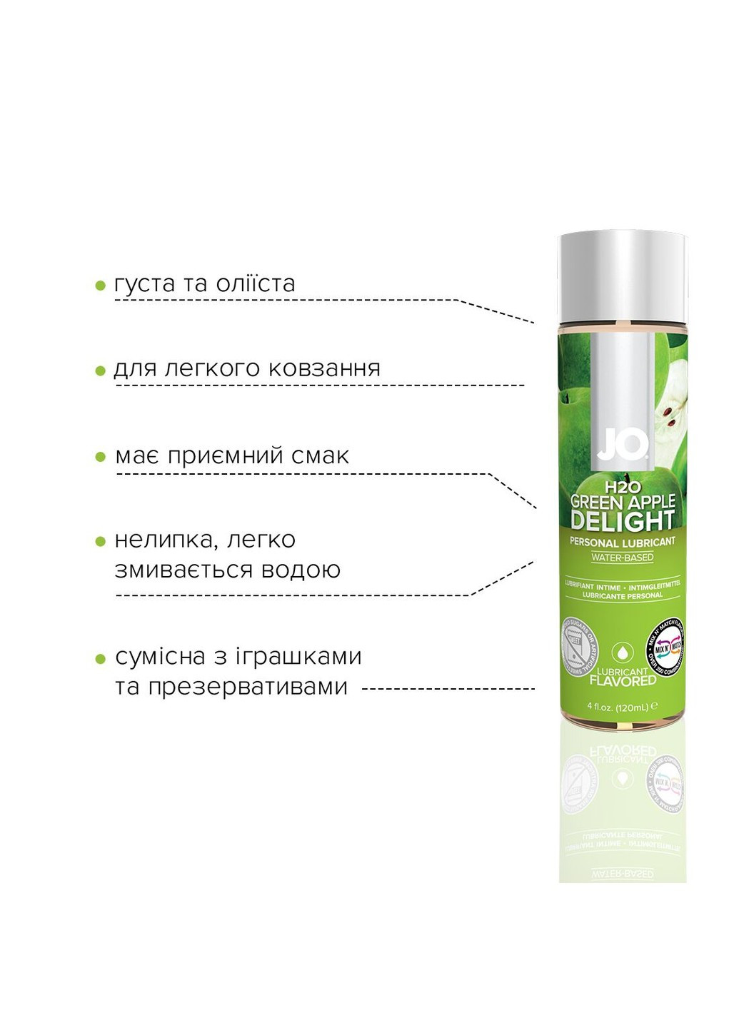 Смазка на водной основе H2O - Green Apple (120 мл) без сахара, растительный глицерин System JO (254583539)
