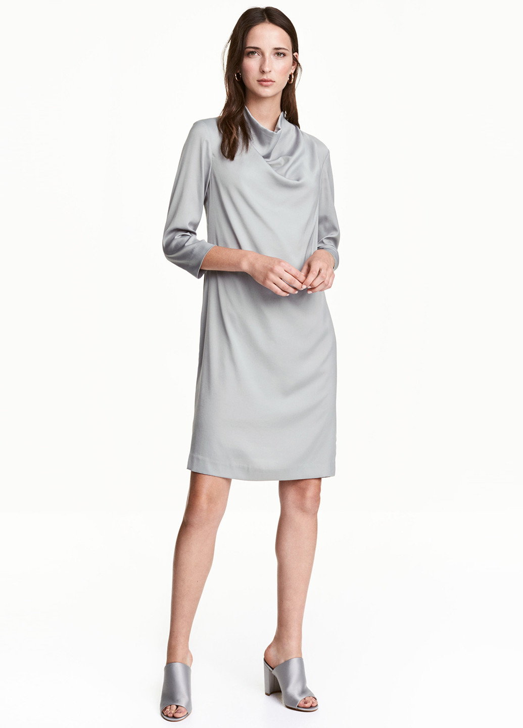 Светло-серое коктейльное платье H&M однотонное