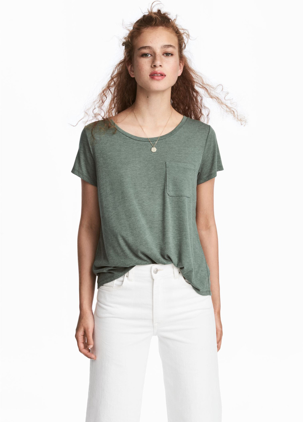 Зеленая летняя футболка H&M