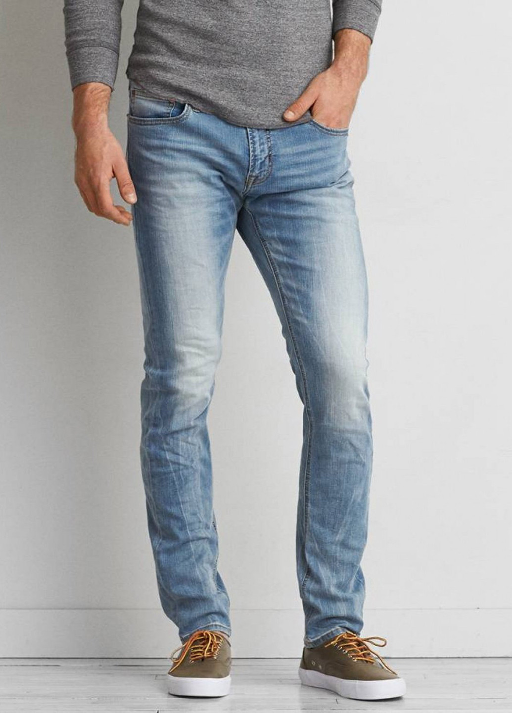 Голубые демисезонные скинни джинсы American Eagle