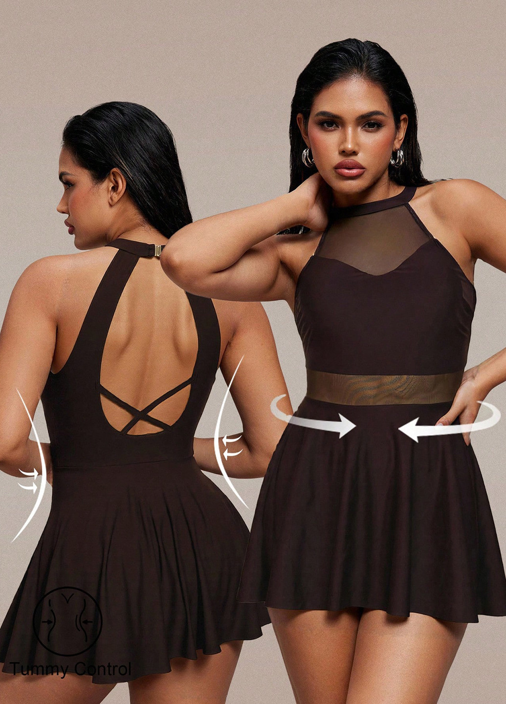 Темно-коричневый летний купальник (платье, трусики) купальник-платье SHEIN