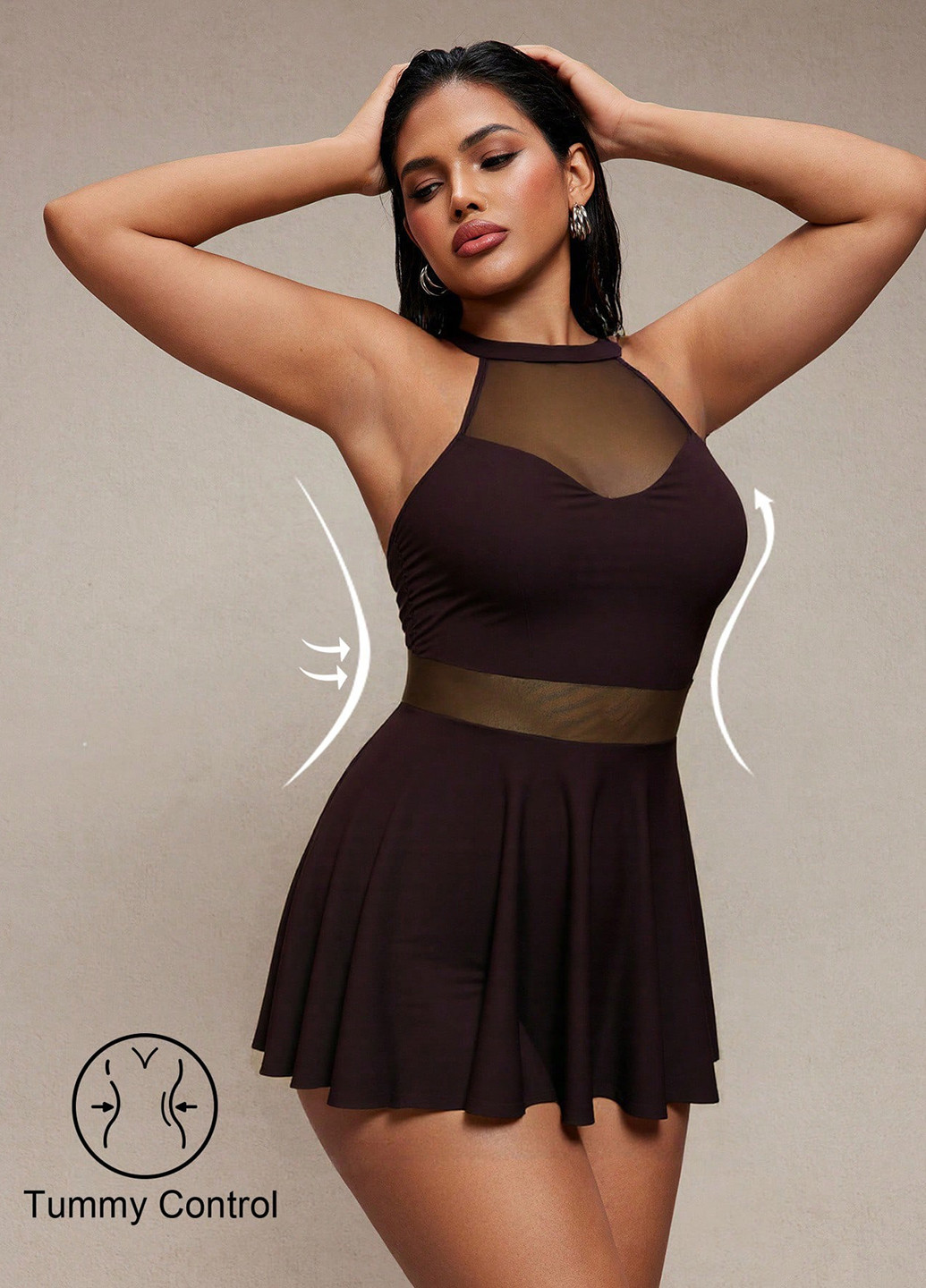 Темно-коричневый летний купальник (платье, трусики) купальник-платье SHEIN