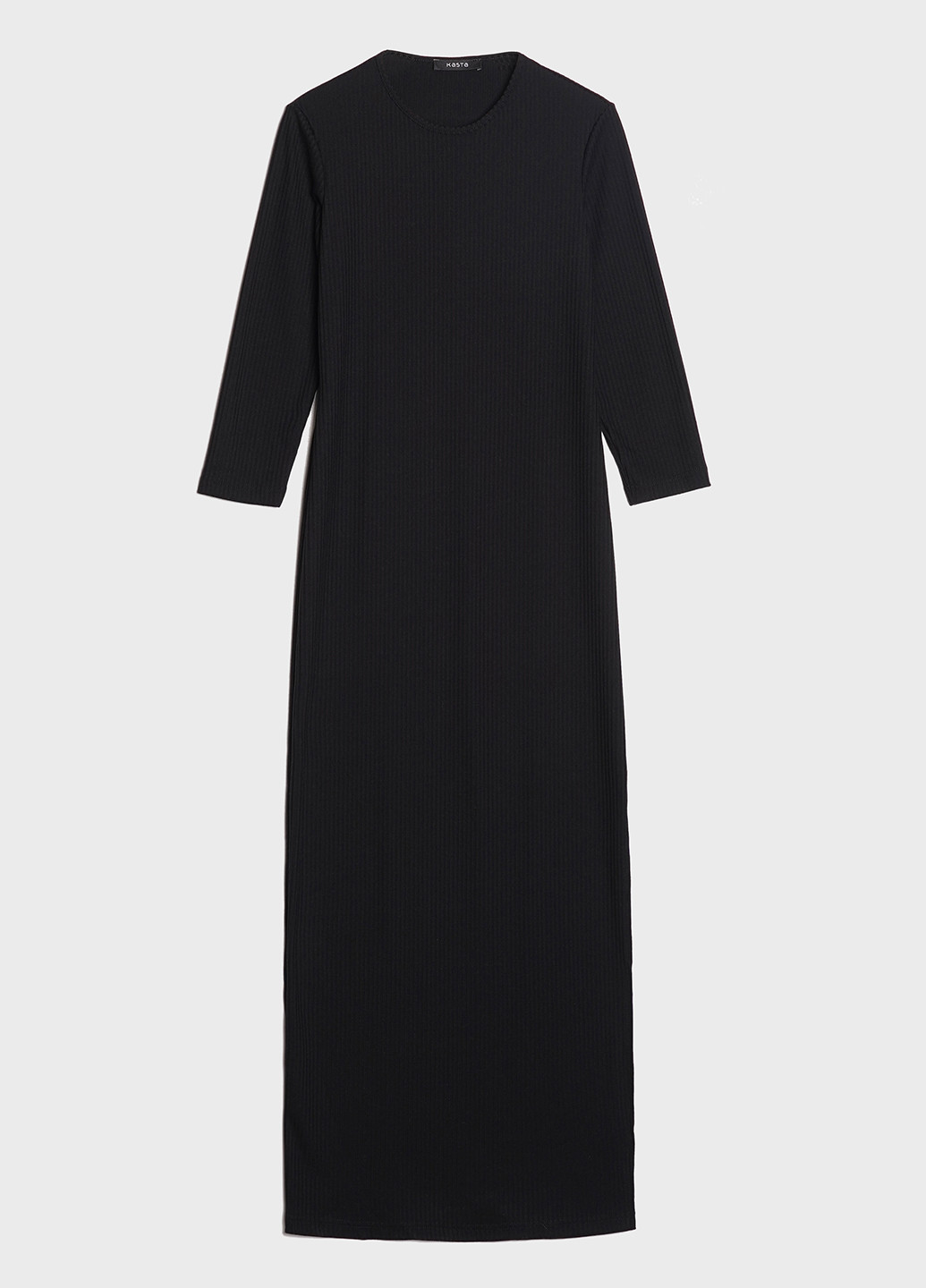 Черное кэжуал платье женское трикотажное длинное с рукавом 3/4 и разрезом KASTA design однотонное
