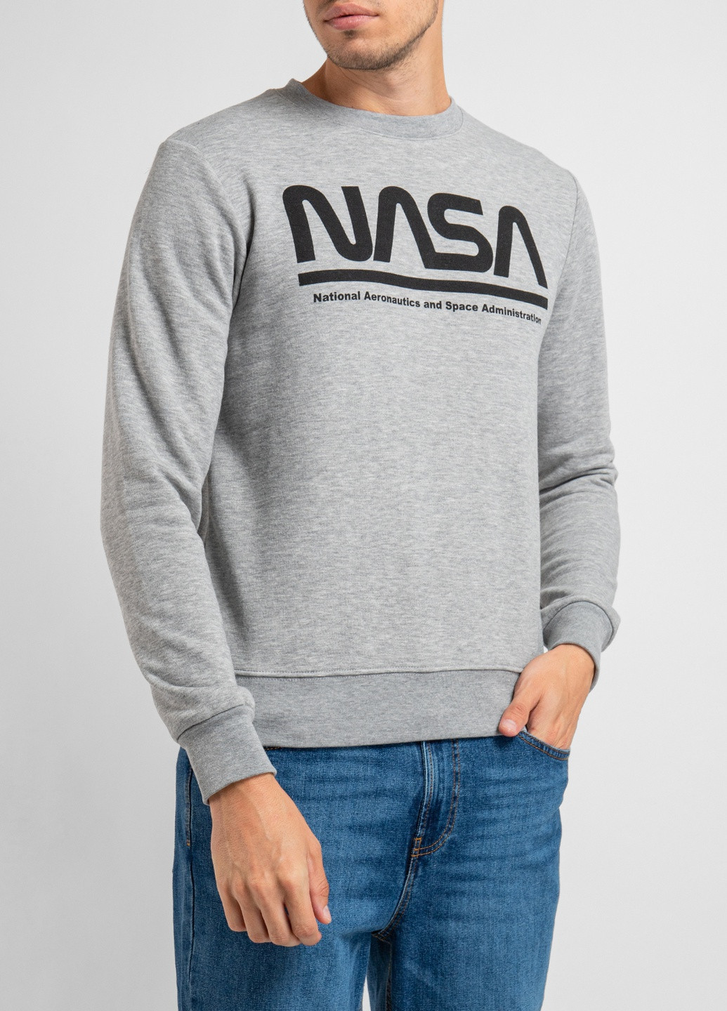 Чорний світшот із логотипом Nasa - крій однотонний сірий кежуал - (251176485)