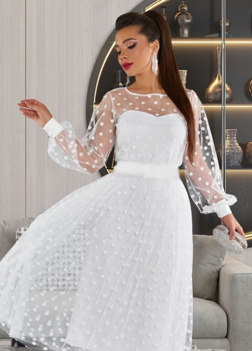 Білий коктейльна сукня а-силует Veles в горошок
