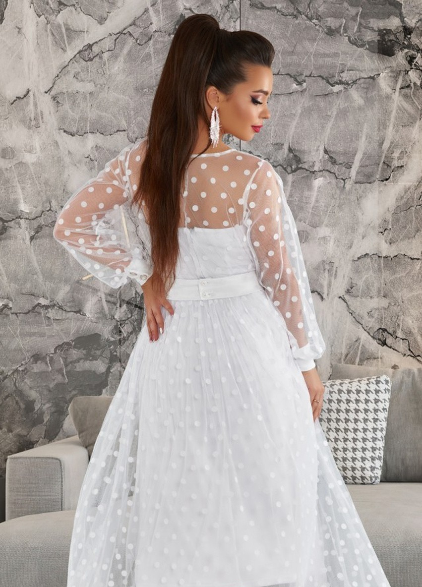 Білий коктейльна сукня а-силует Veles в горошок