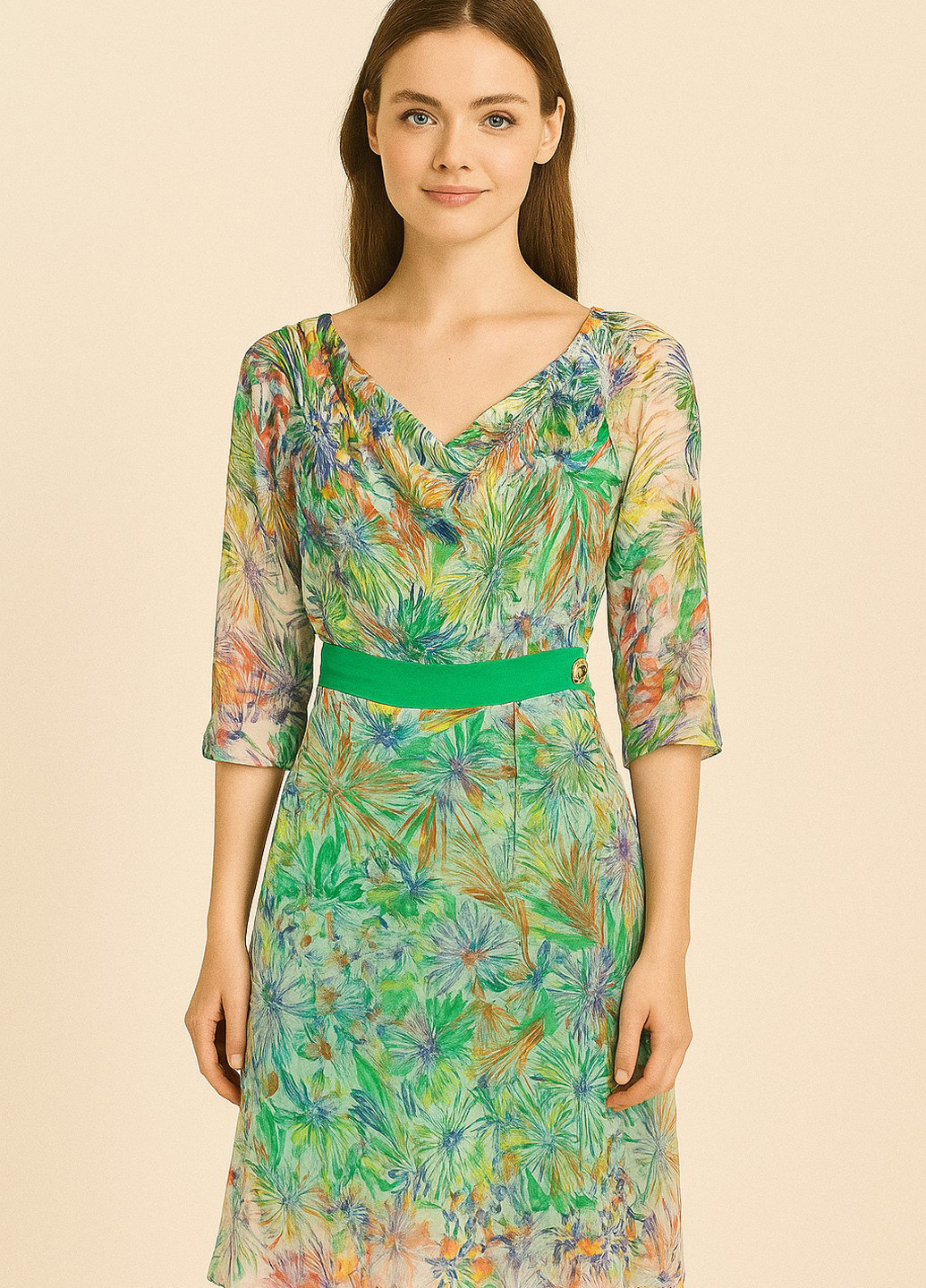 Зелена кежуал сукня Sassofono з квітковим принтом