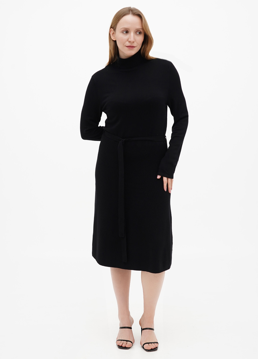 Черное кэжуал платье платье-водолазка S.Oliver однотонное