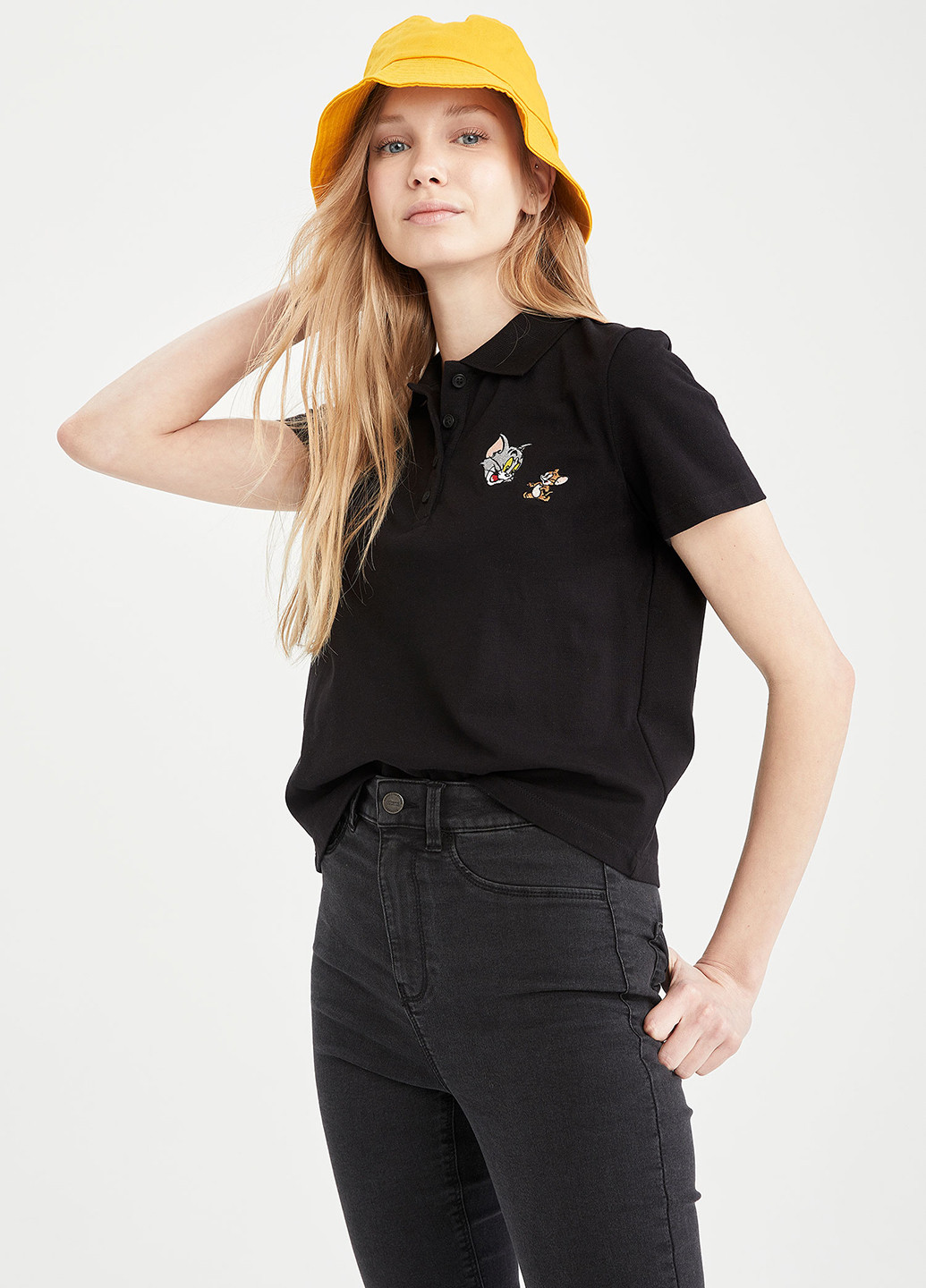 Черная женская футболка-футболка DeFacto