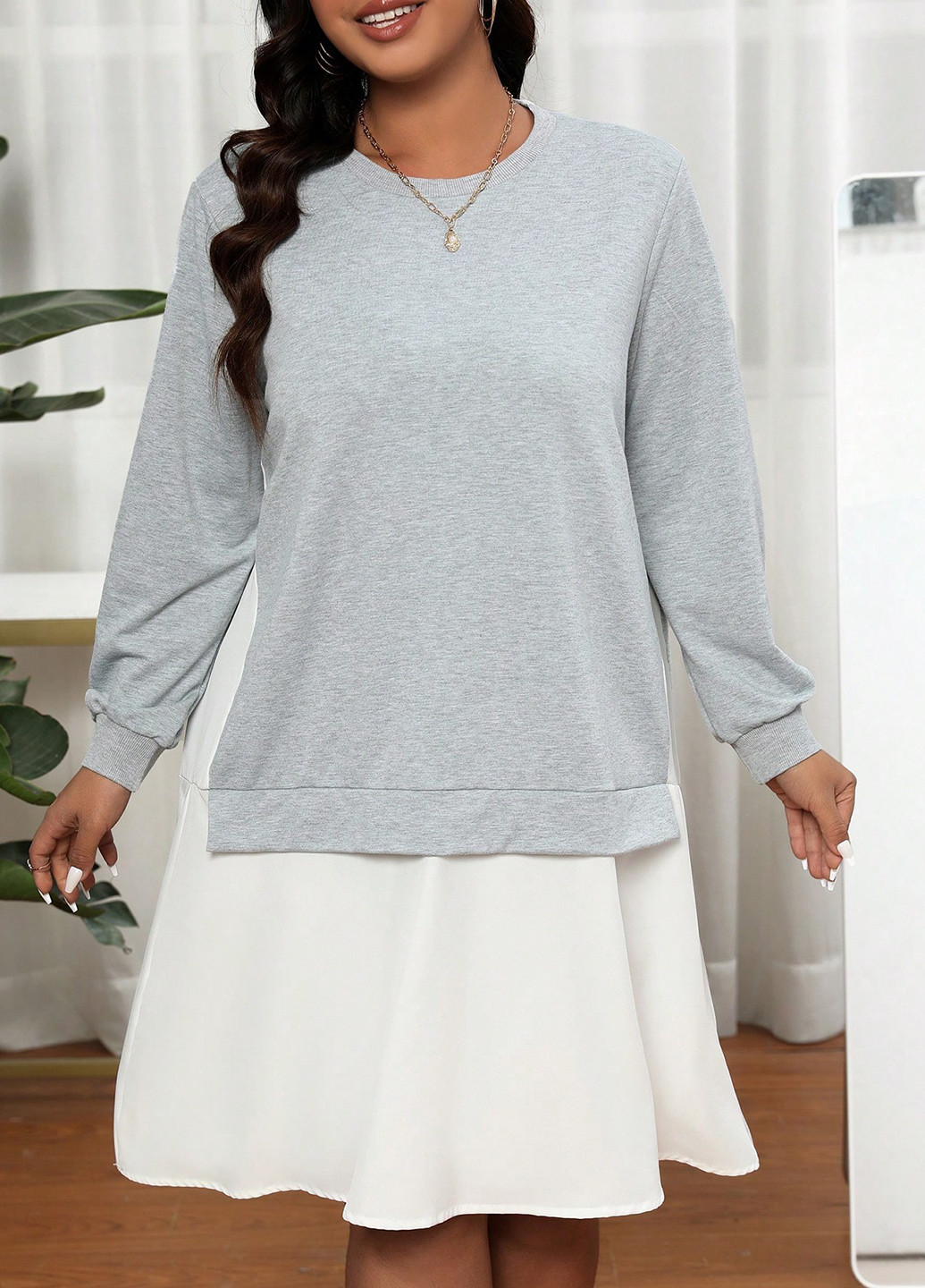 Серое кэжуал платье платье-свитшот SHEIN меланжевое