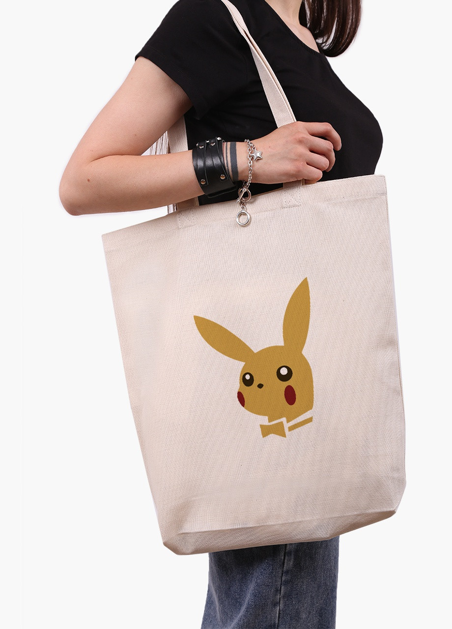 Еко сумка шоппер біла Пікачу (Pikachu) (9227-2076-WTD) Еко сумка шоппер біла 41*39*8 см MobiPrint (215977428)