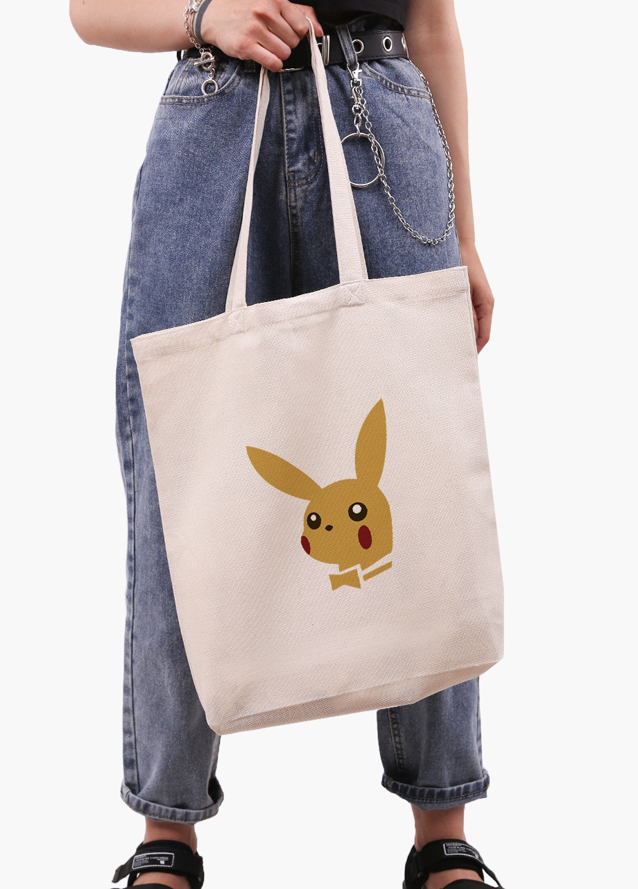 Эко сумка шоппер белая Пикачу (Pikachu) (9227-2076-WTD) Еко сумка шоппер біла 41*39*8 см MobiPrint (215977428)