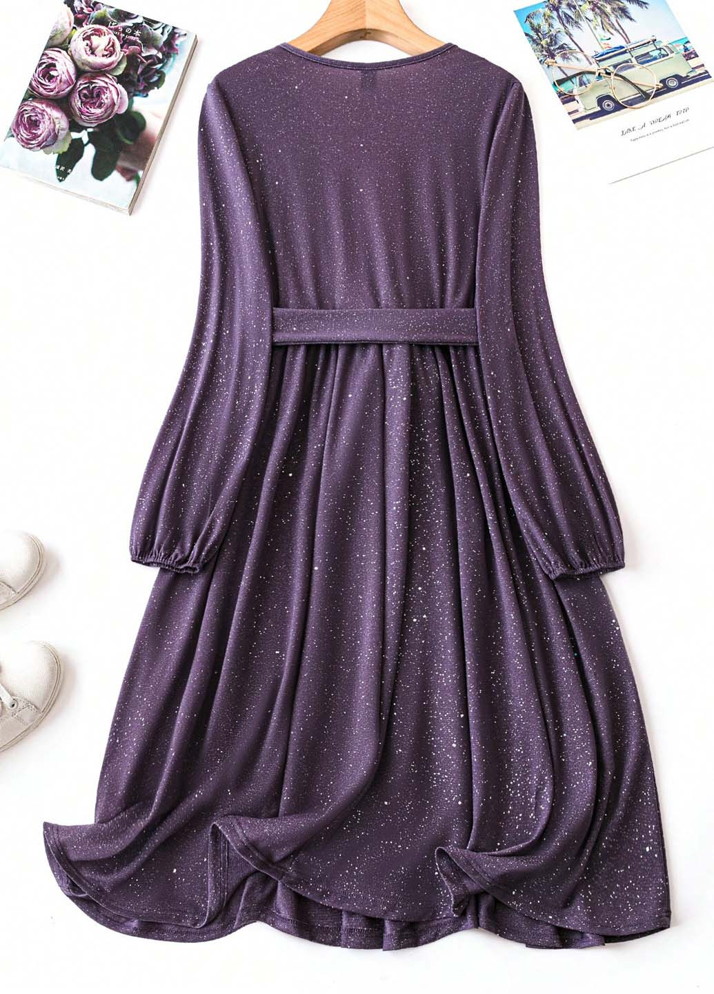 Фіолетова кежуал, коктейльна сукня на запах, кльош SHEIN однотонна