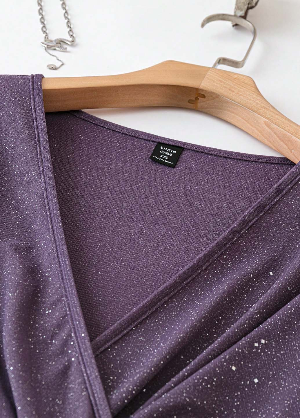 Фіолетова кежуал, коктейльна сукня на запах, кльош SHEIN однотонна