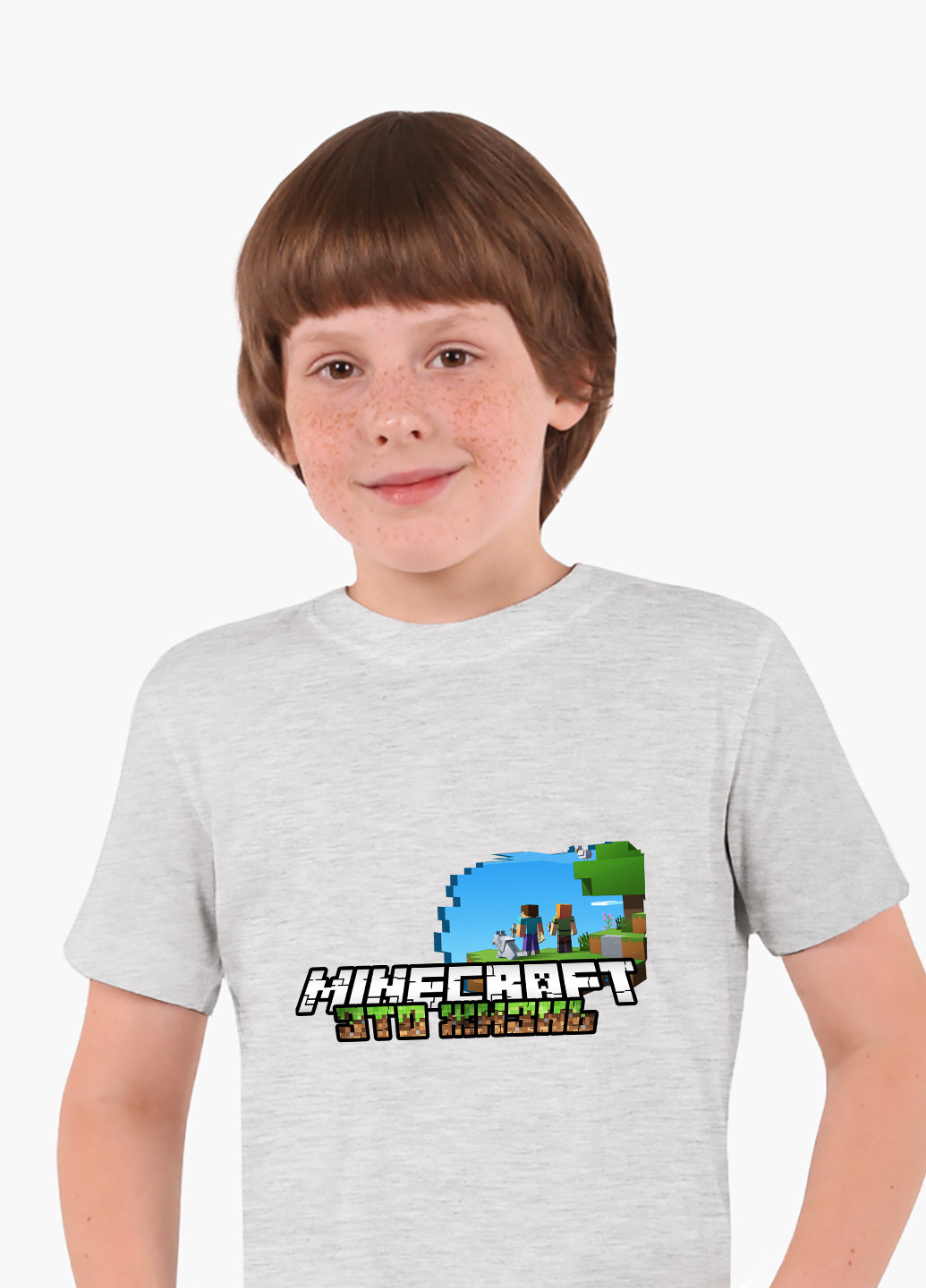 Светло-серая демисезонная футболка детская майнкрафт (minecraft)(9224-1170) MobiPrint