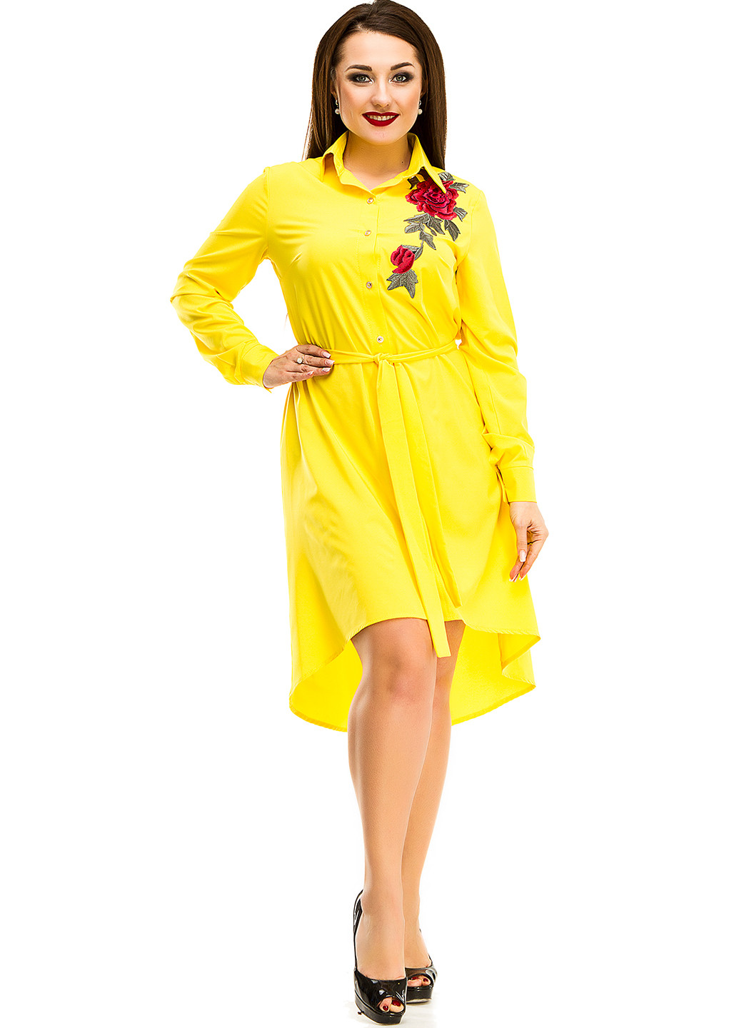 Желтое кэжуал платье Lady Style с цветочным принтом