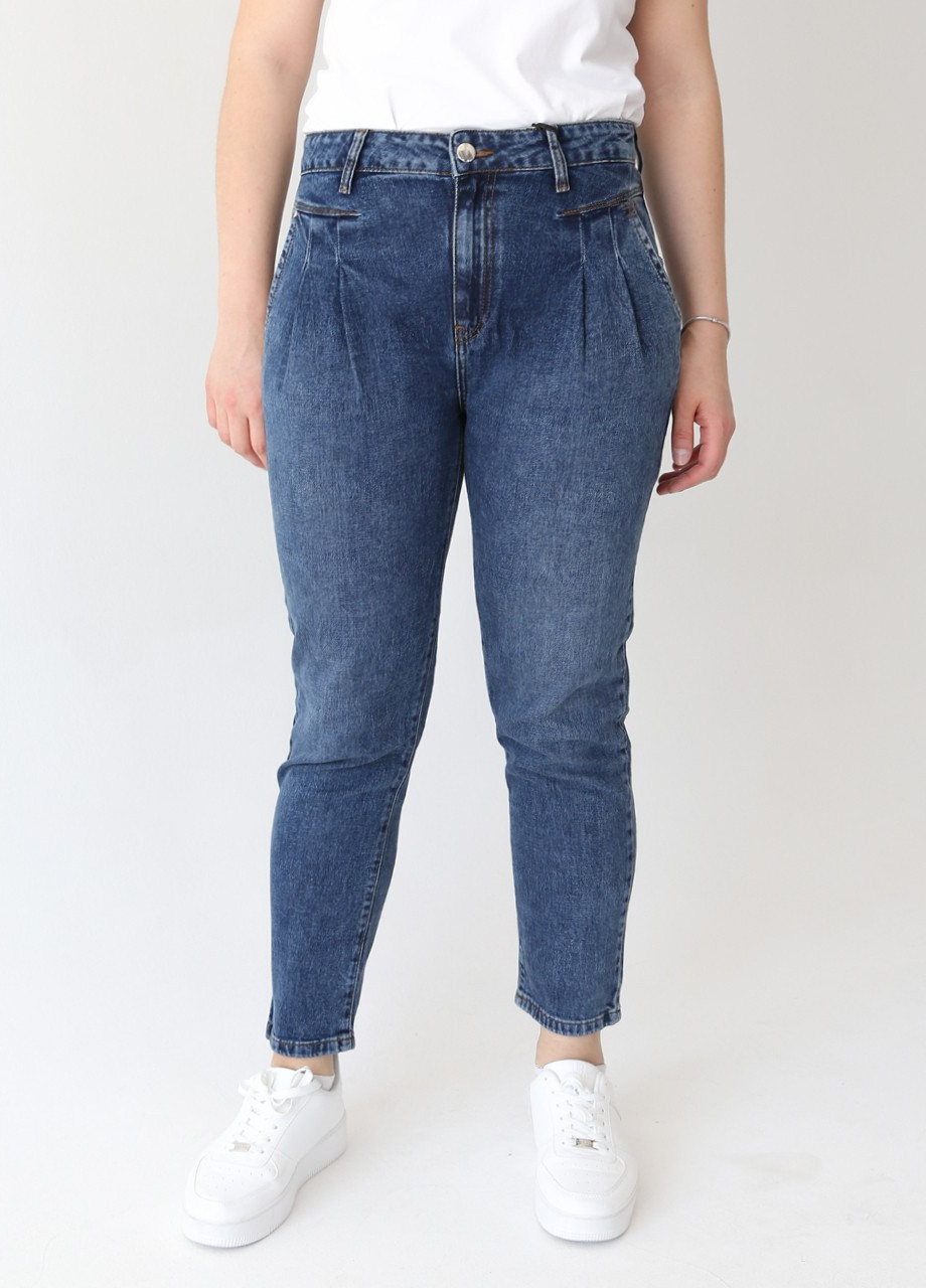 Джинсы женские МОМ синие с защипами MOM (Conic fit) Angelina Mara - (255073662)