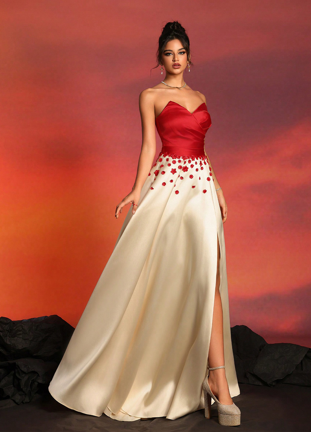 Комбінована святковий, вечірня сукня кльош SHEIN колор блок