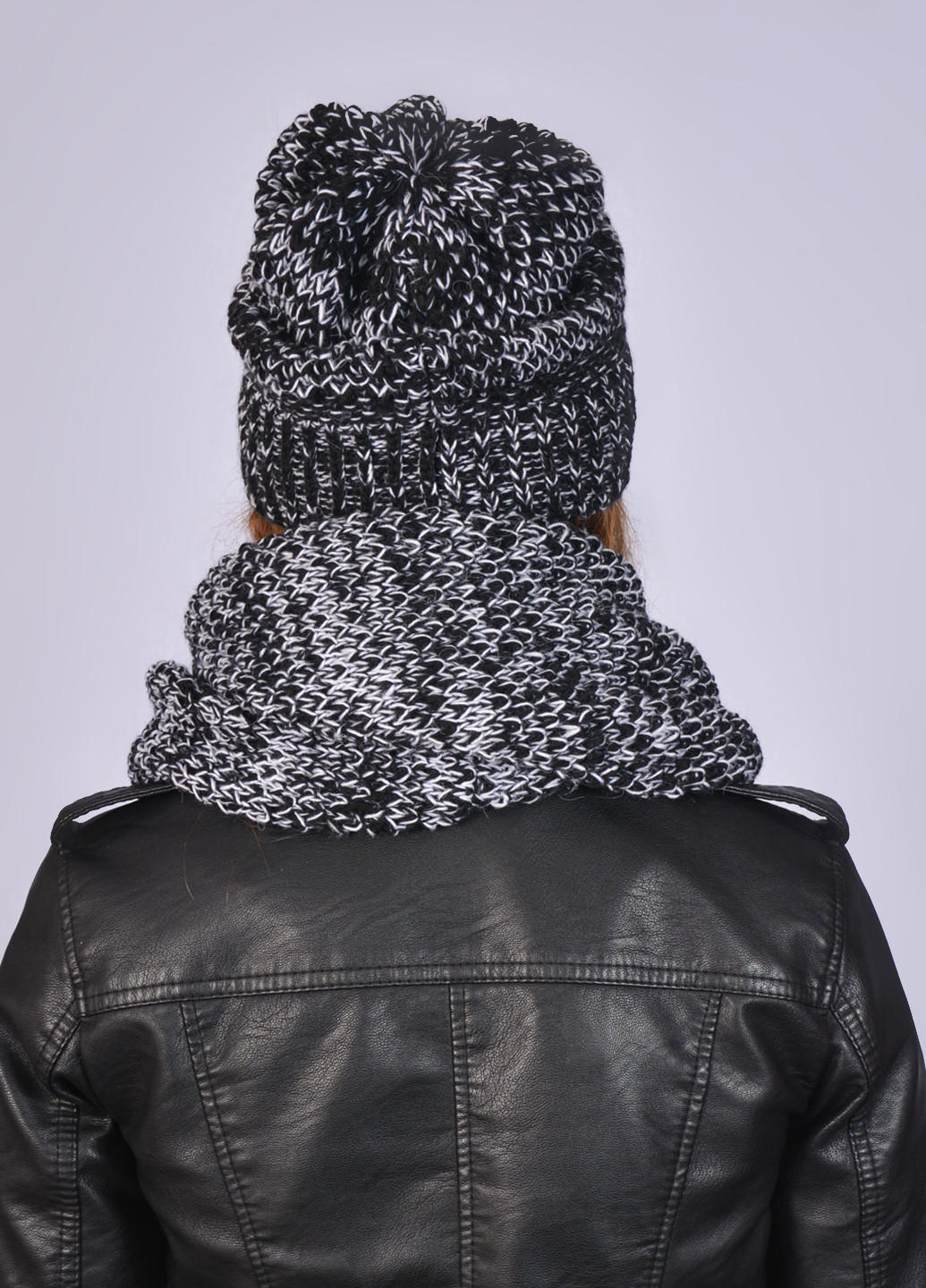 Чорний зимній комплект (шапка, шарф) Premium