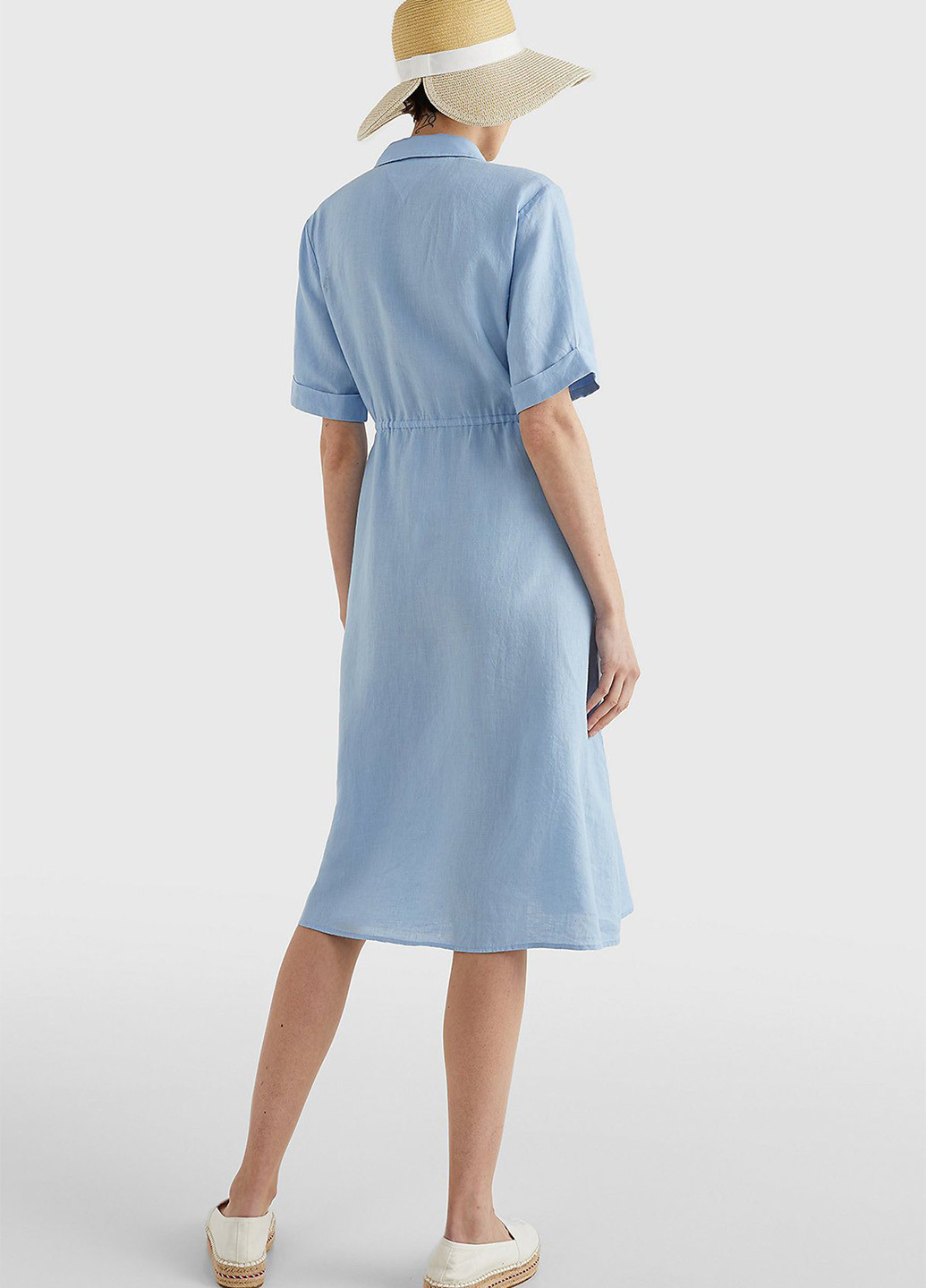 Голубое кэжуал платье рубашка, клеш Tommy Hilfiger с логотипом
