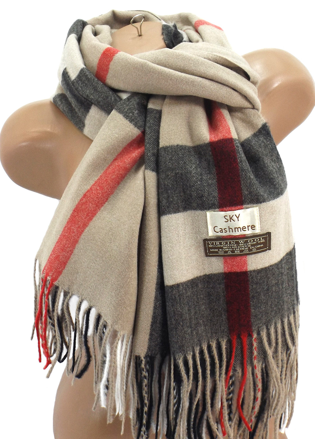 Жіночий вовняний шарф Sky Cashmere Burberry, бежевий LuxWear S176003 (225001114)