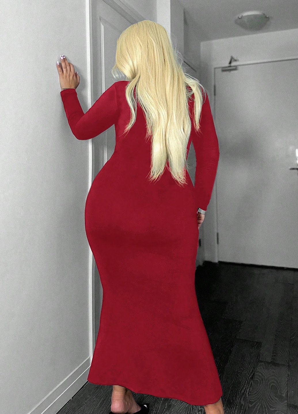 Темно-червона вечірня, ділова сукня годе SHEIN однотонна