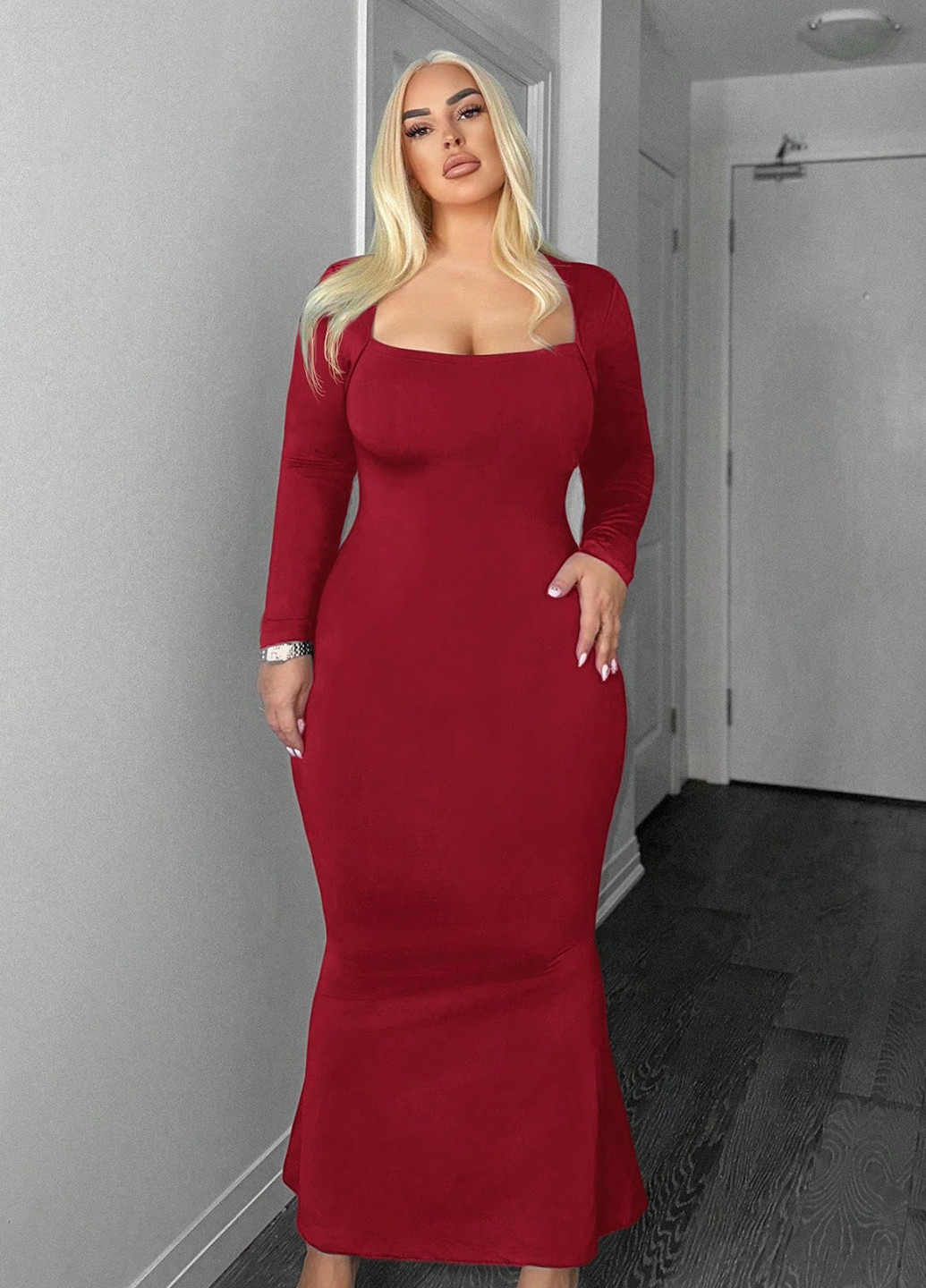 Темно-червона вечірня, ділова сукня годе SHEIN однотонна